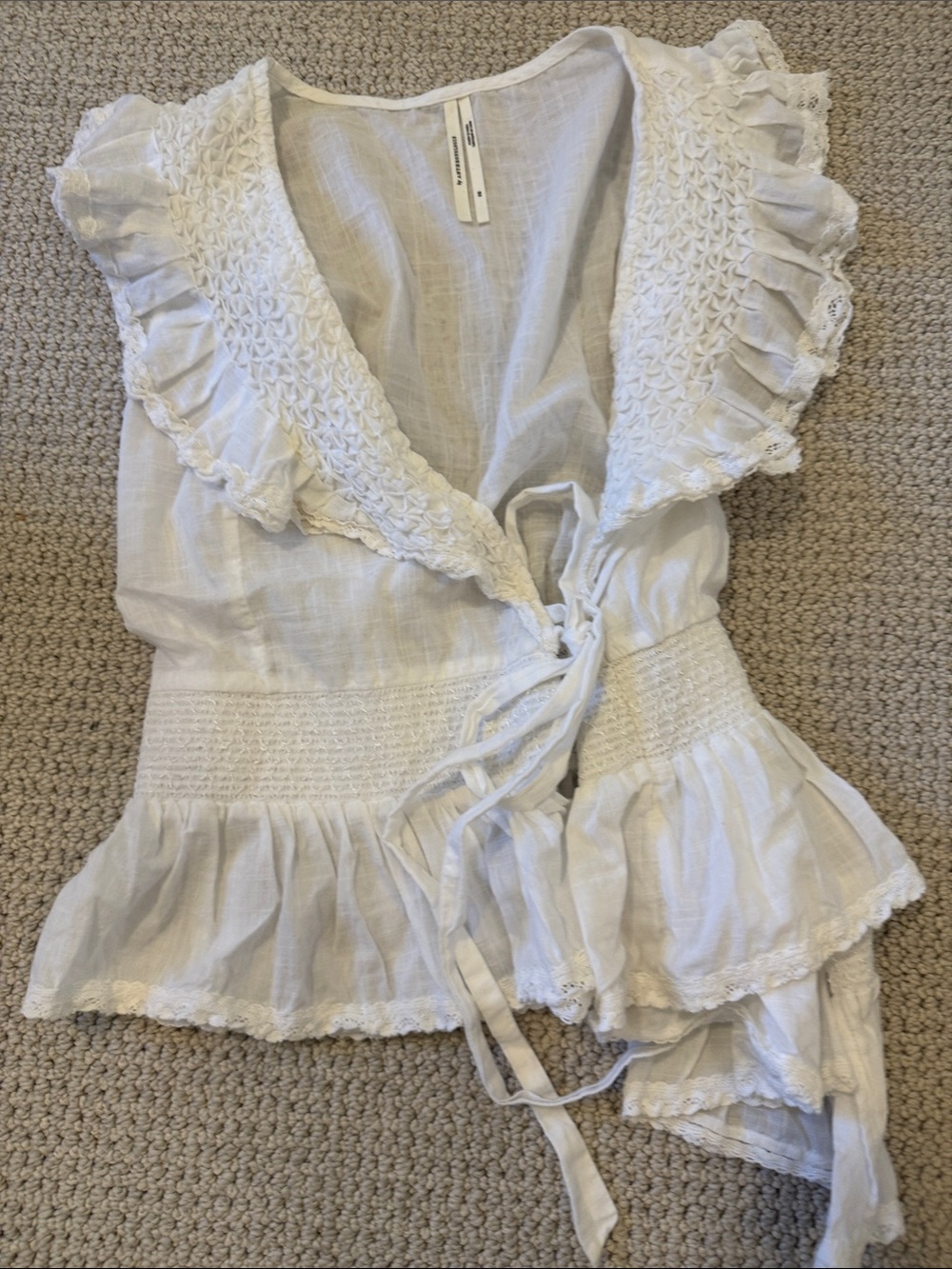 ANTHROPOLOGIE FRILLY LACE COTTON VOILE WRAP TOP